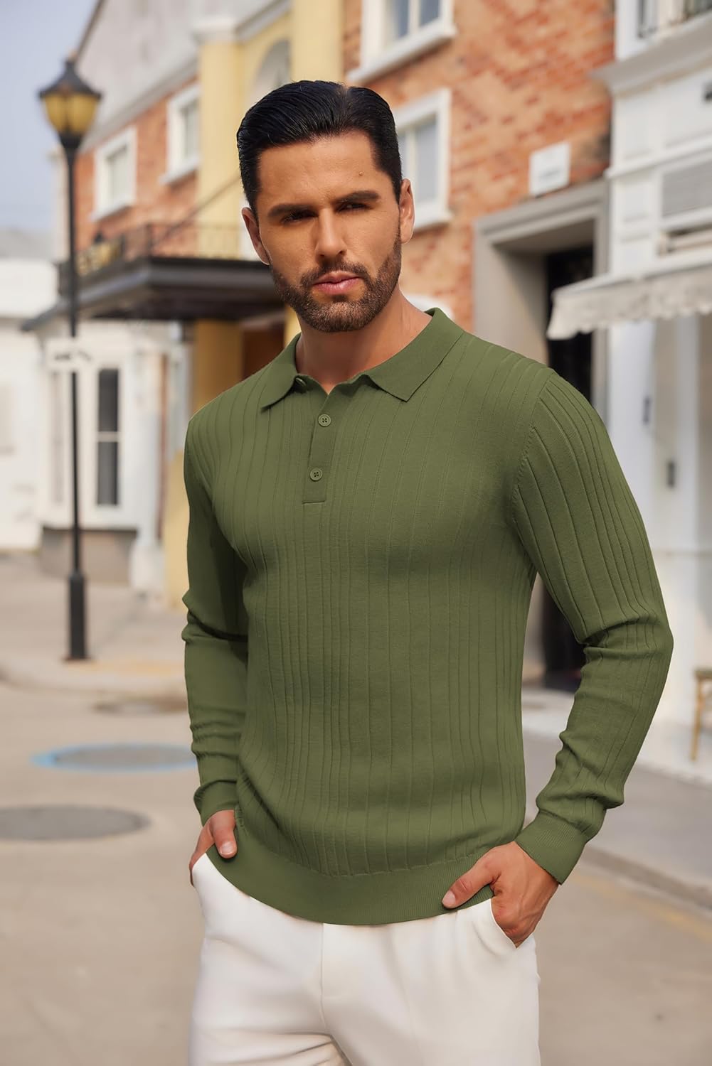 Polo de Punto Manga Larga Hombre | Colores Sólidos