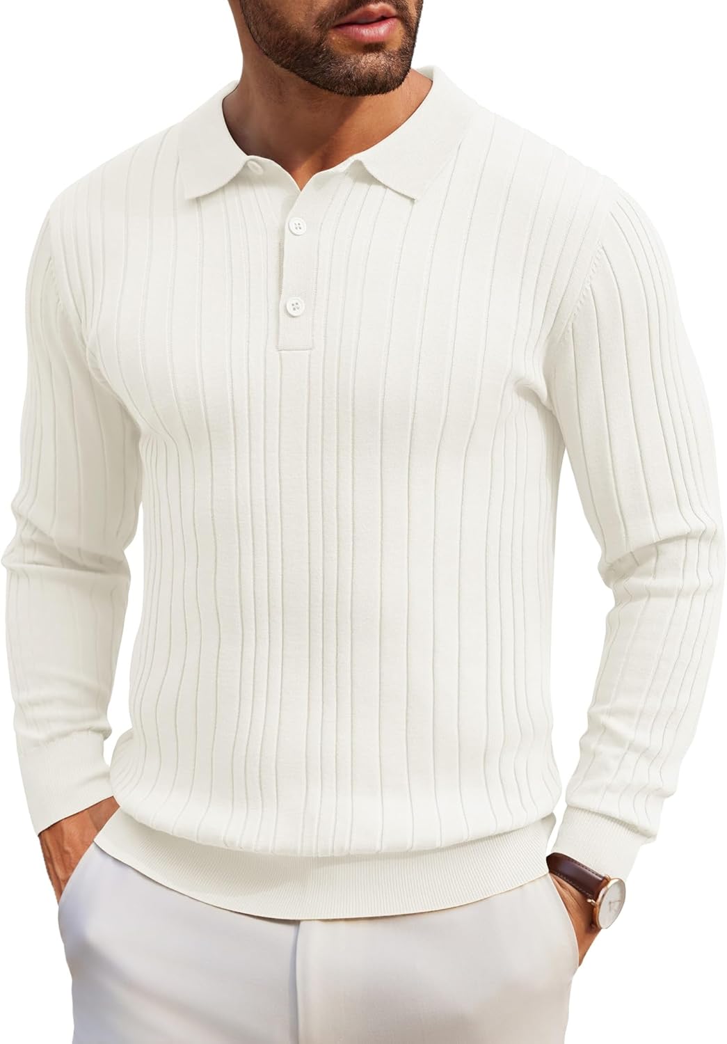 Polo de Punto Manga Larga Hombre | Colores Sólidos