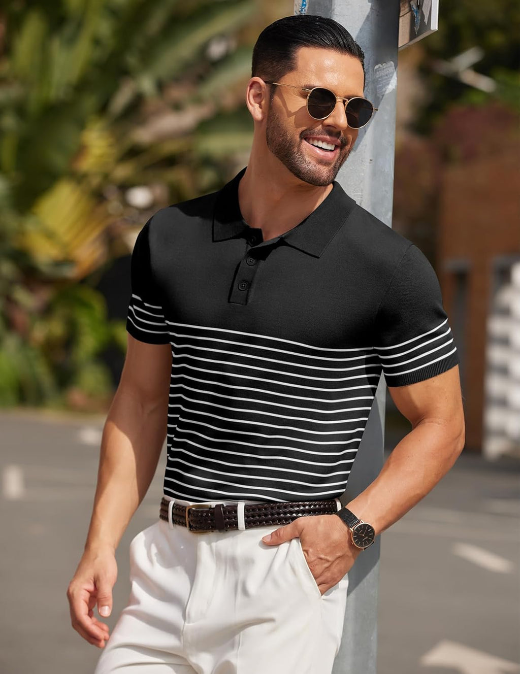 Polo de Punto Manga Corta a Rayas Hombre | Botón y Estilo Golf