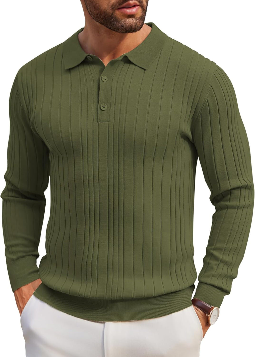 Polo de Punto Manga Larga Hombre | Colores Sólidos