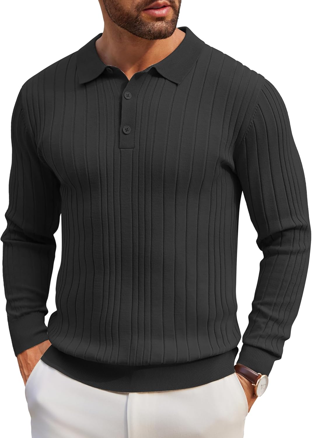 Polo de Punto Manga Larga Hombre | Colores Sólidos