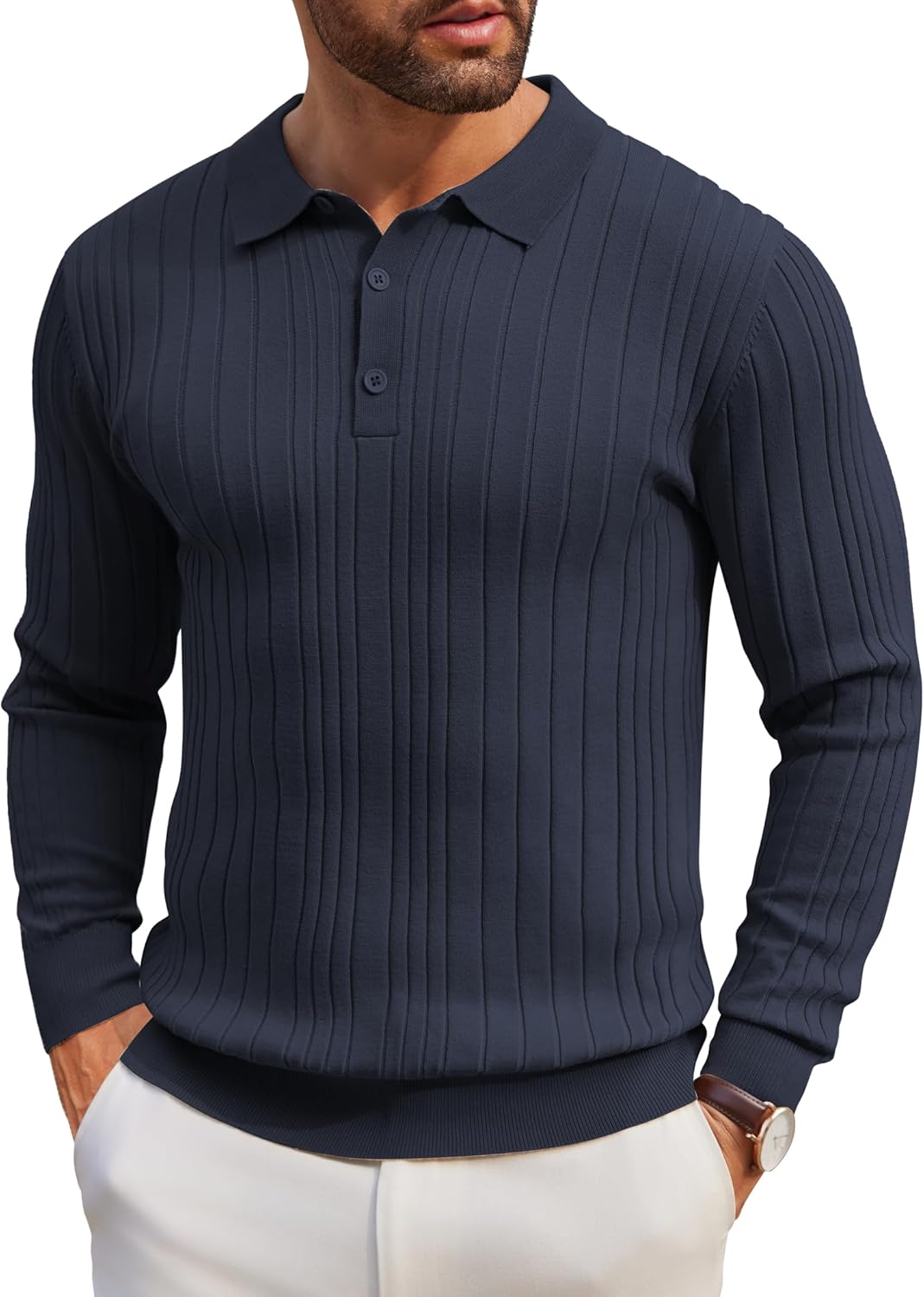Polo de Punto Manga Larga Hombre | Colores Sólidos