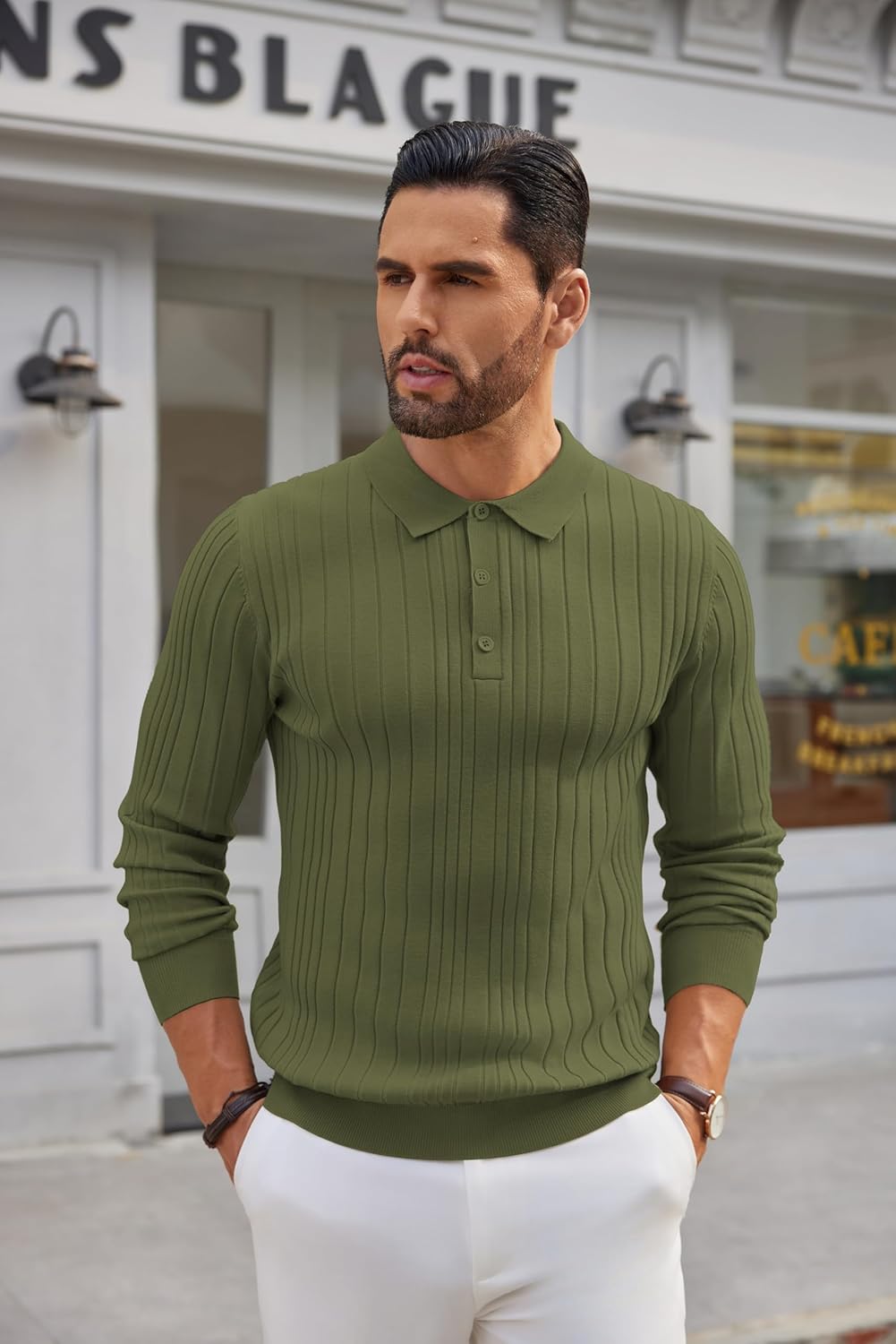 Polo de Punto Manga Larga Hombre | Colores Sólidos