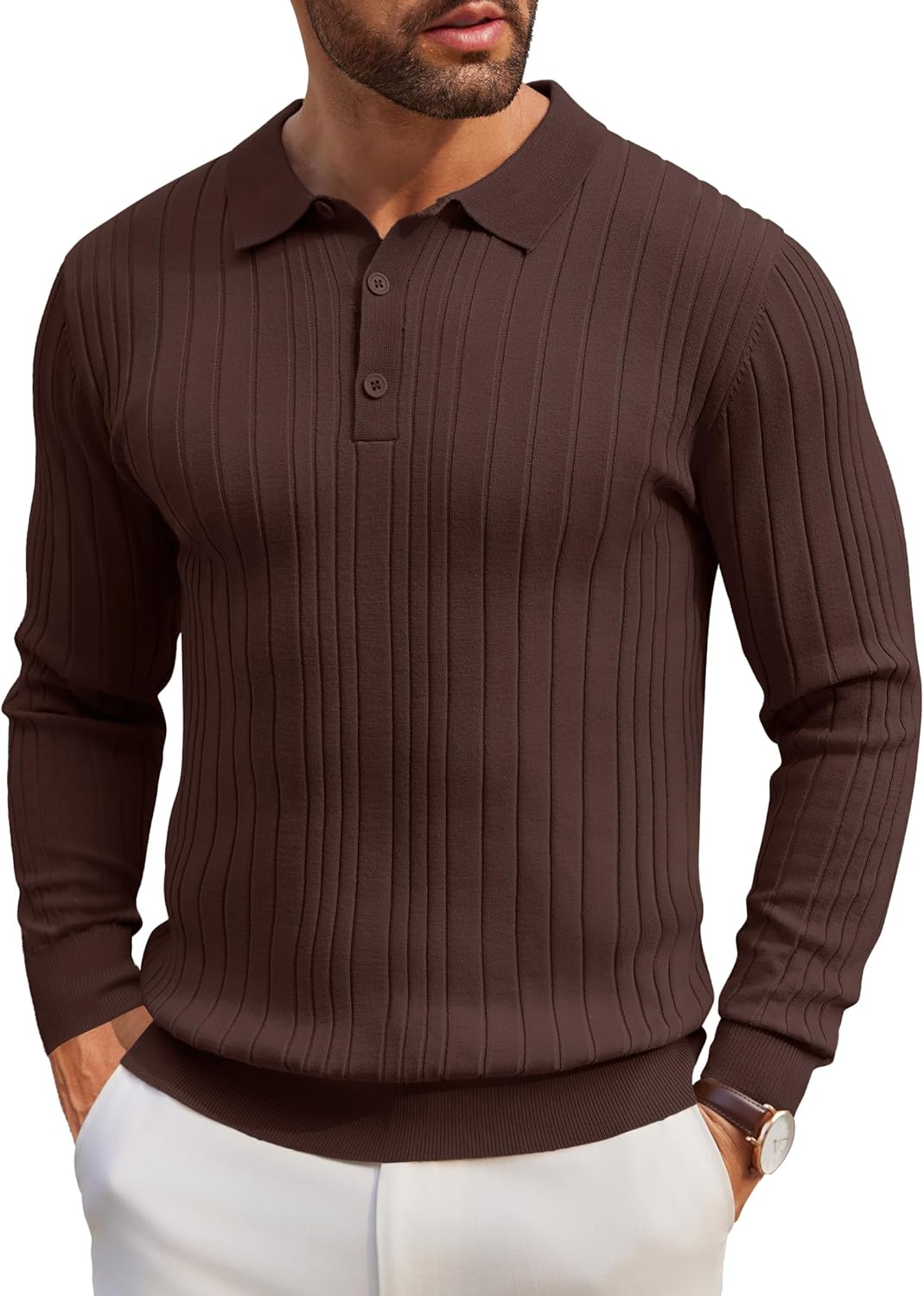 Polo de Punto Manga Larga Hombre | Colores Sólidos