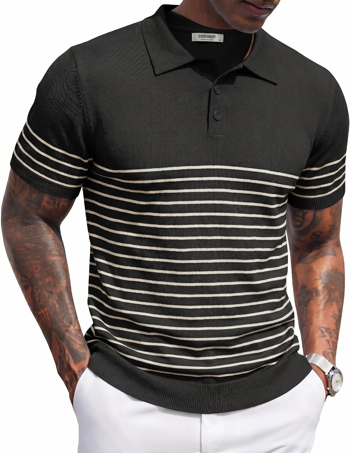 Polo de Punto Manga Corta a Rayas Hombre | Botón y Estilo Golf