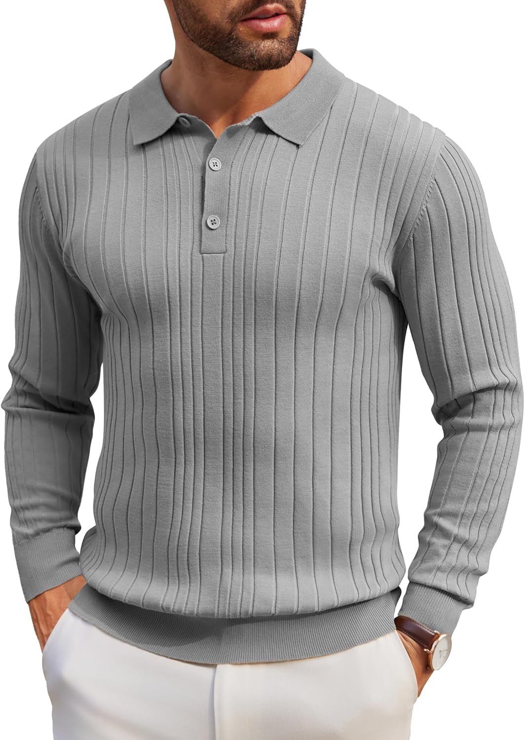 Polo de Punto Manga Larga Hombre | Colores Sólidos