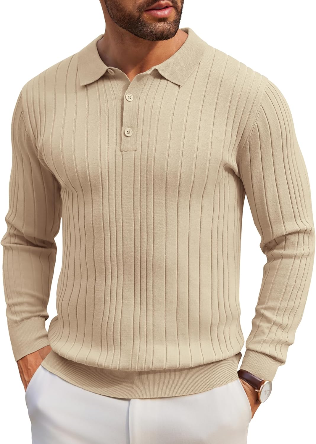 Polo de Punto Manga Larga Hombre | Colores Sólidos