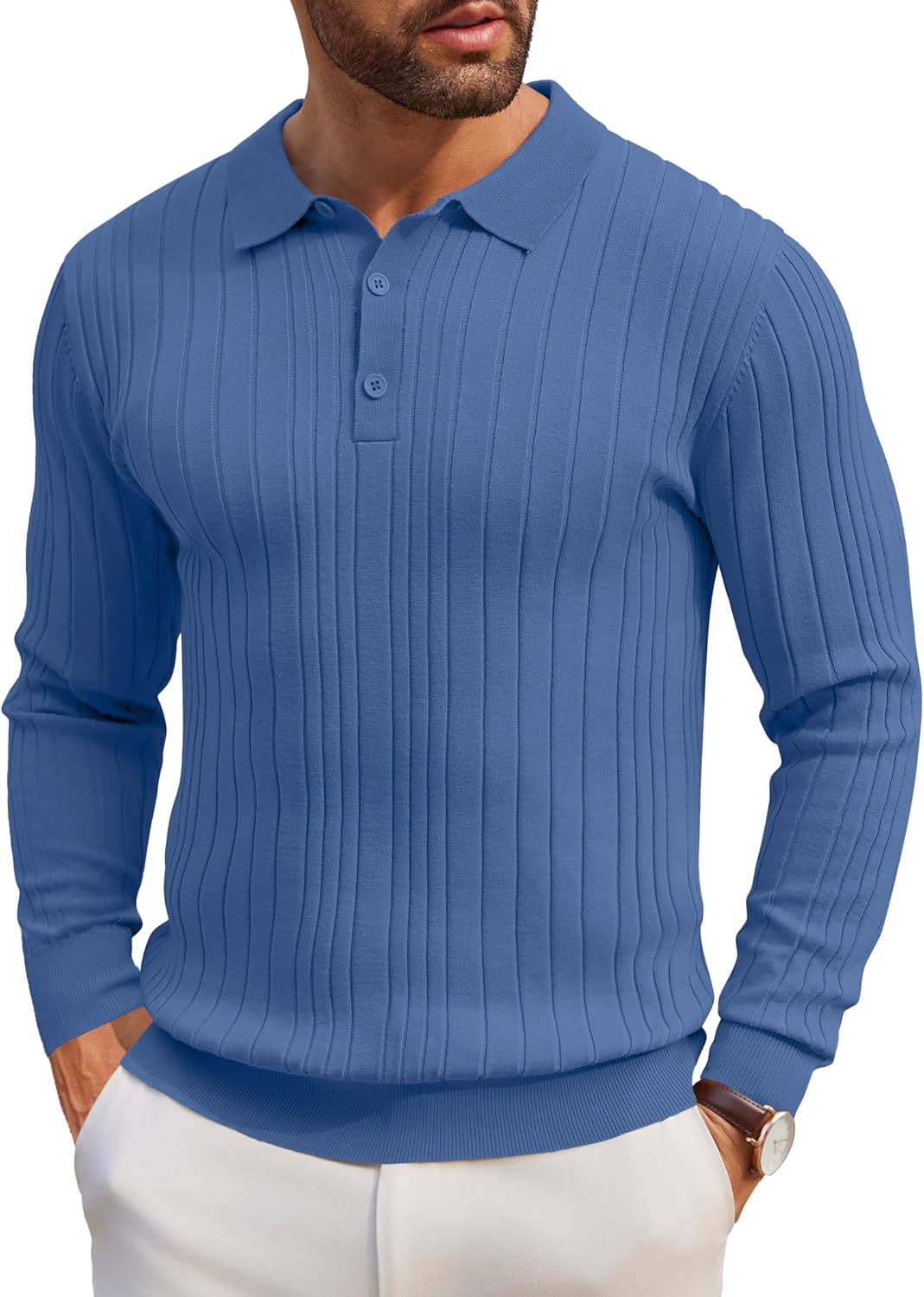 Polo de Punto Manga Larga Hombre | Colores Sólidos