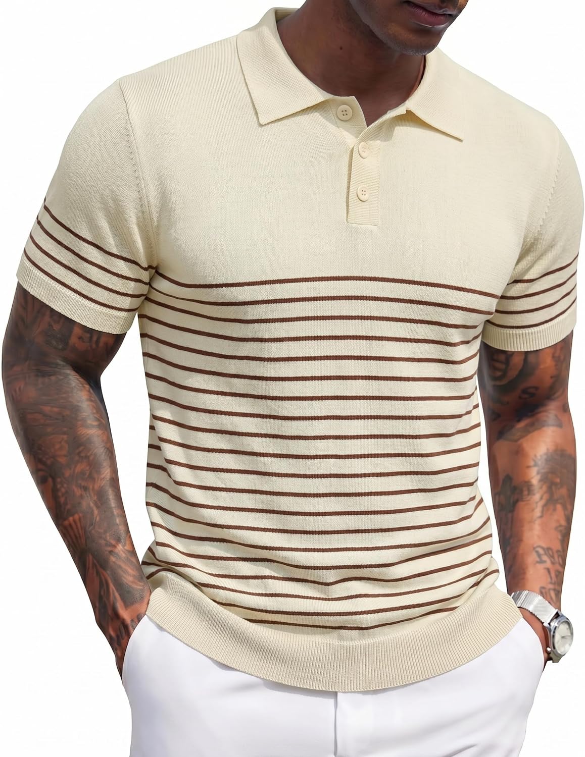 Polo de Punto Manga Corta a Rayas Hombre | Botón y Estilo Golf