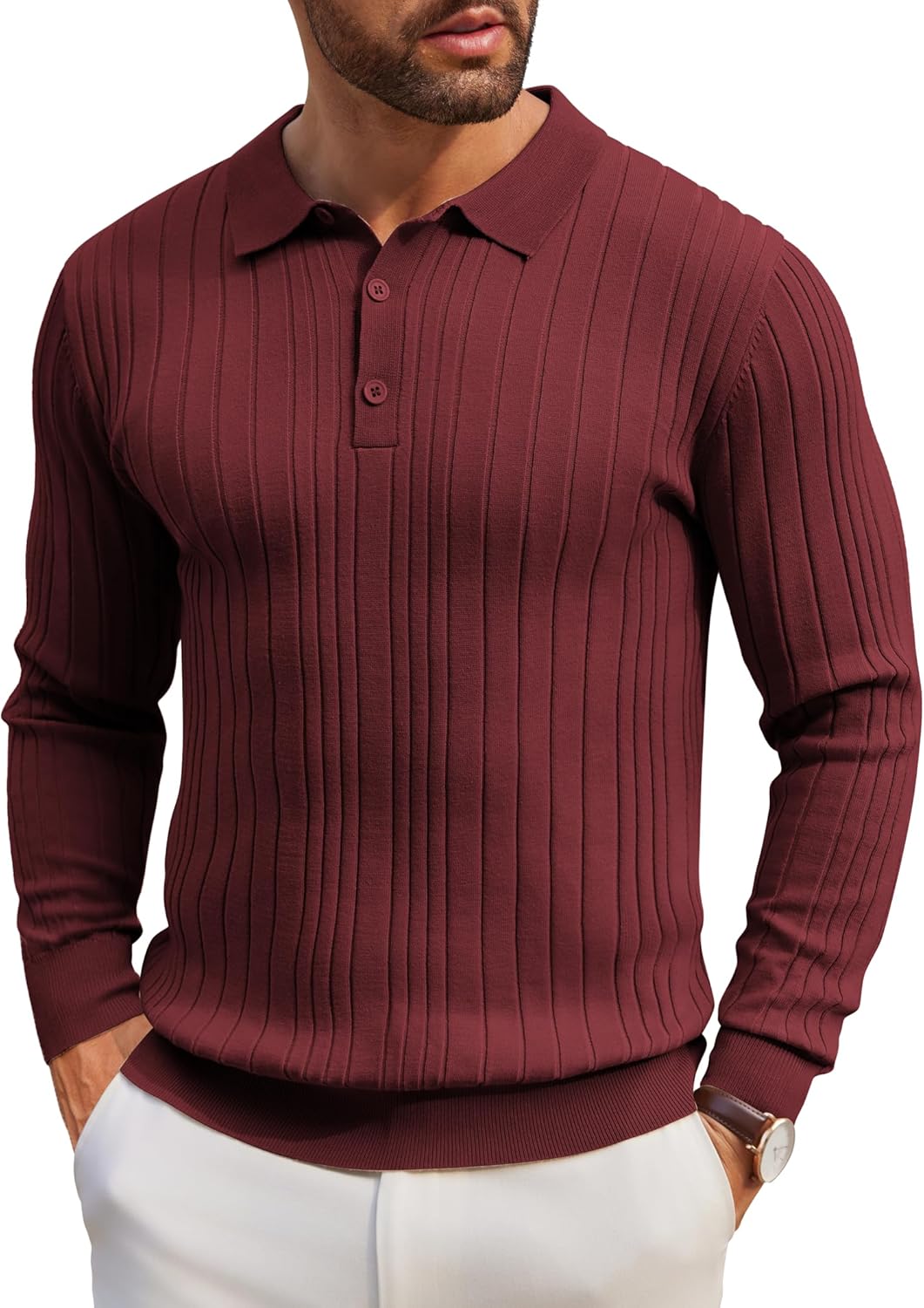 Polo de Punto Manga Larga Hombre | Colores Sólidos