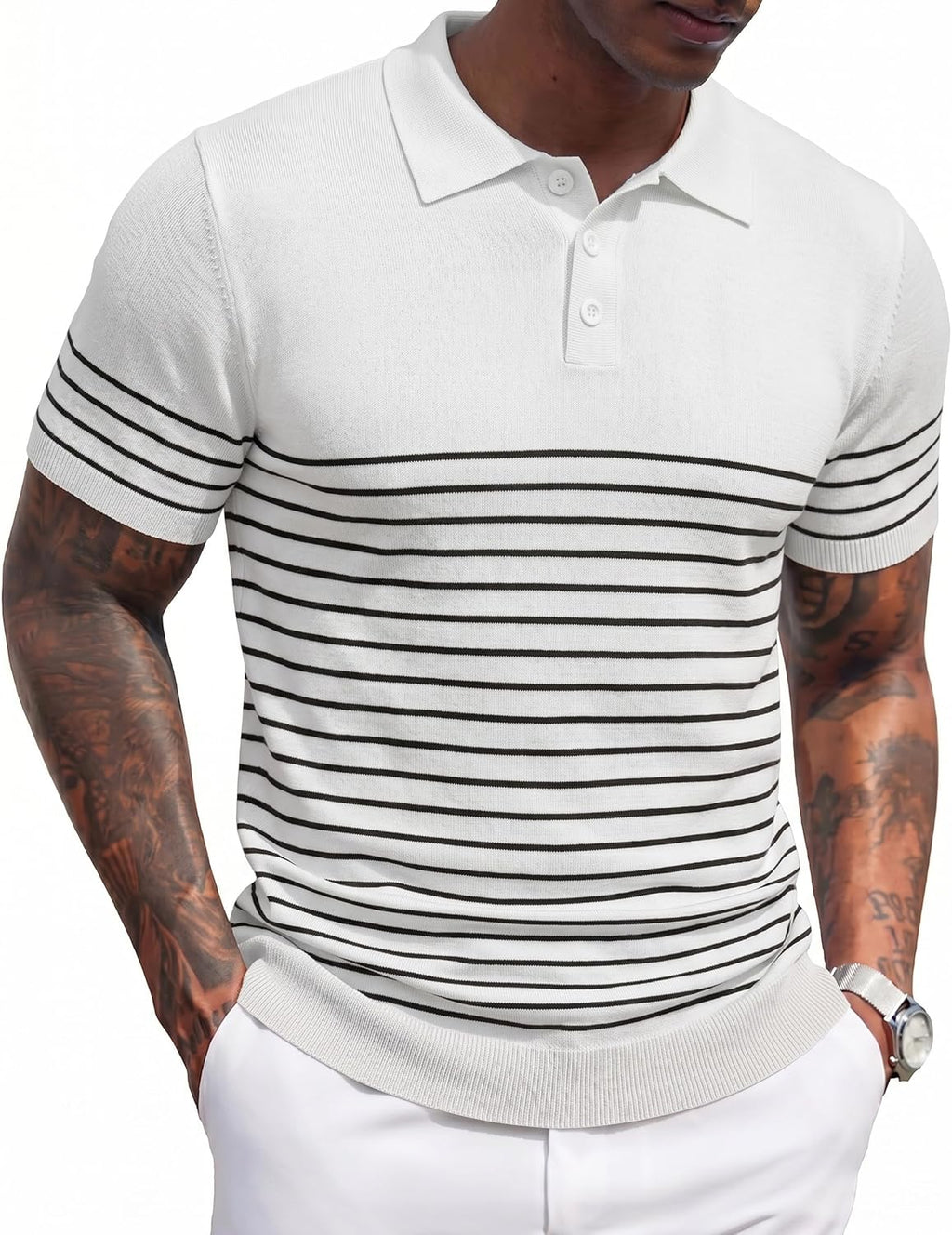 Polo de Punto Manga Corta a Rayas Hombre | Botón y Estilo Golf