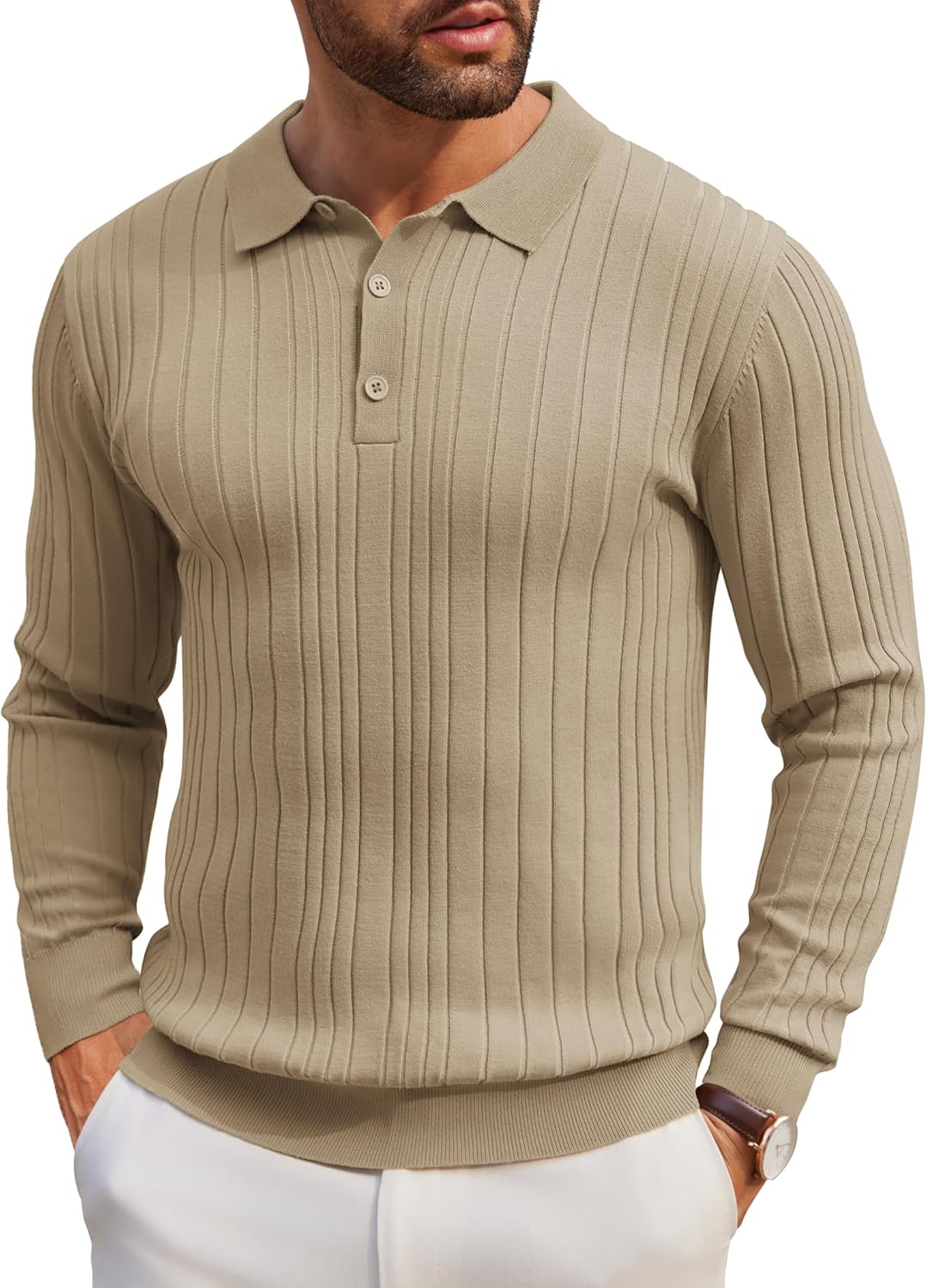 Polo de Punto Manga Larga Hombre | Colores Sólidos