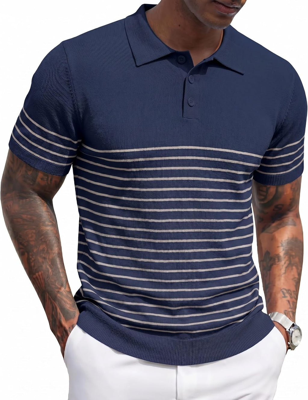 Polo de Punto Manga Corta a Rayas Hombre | Botón y Estilo Golf