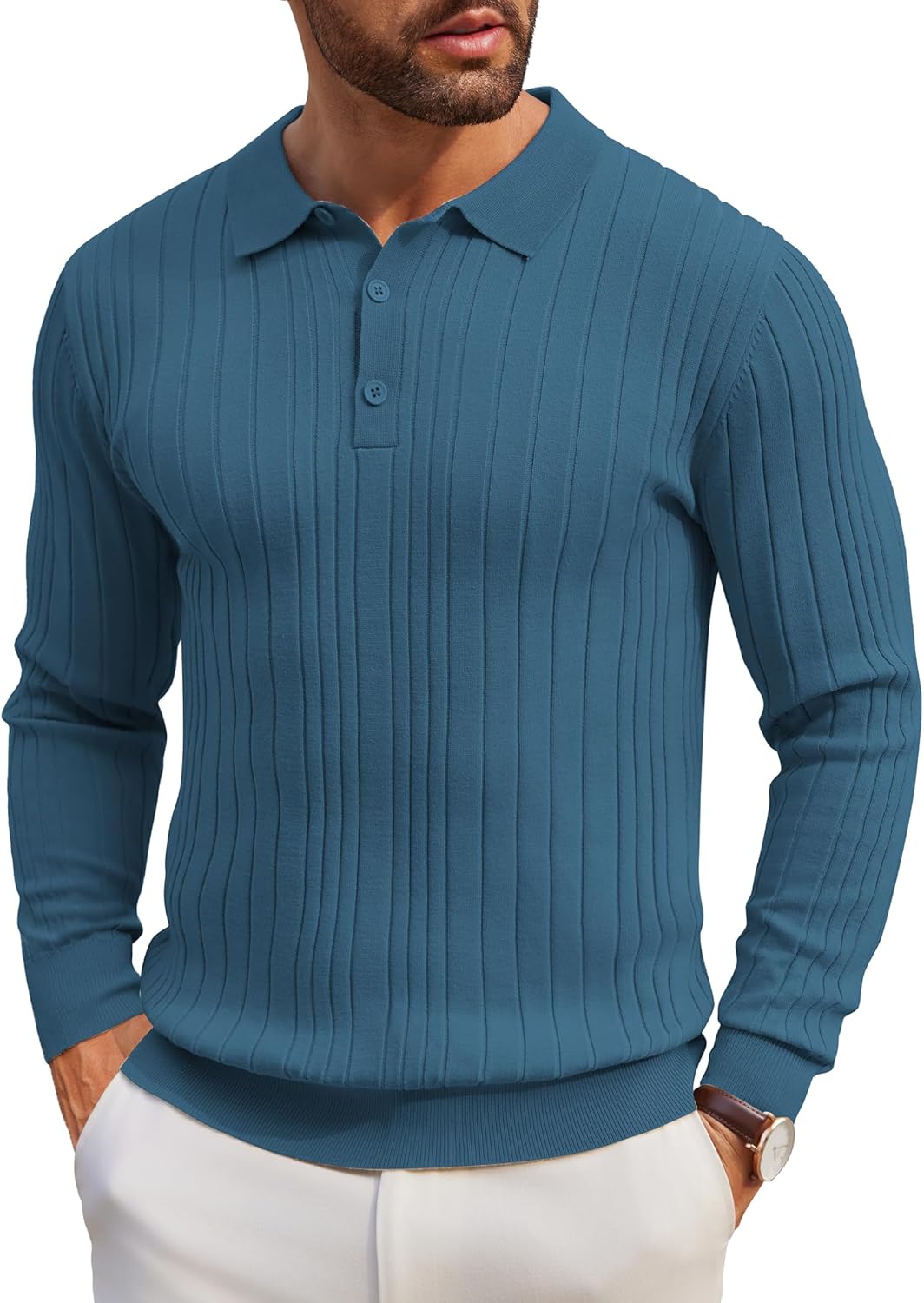 Polo de Punto Manga Larga Hombre | Colores Sólidos