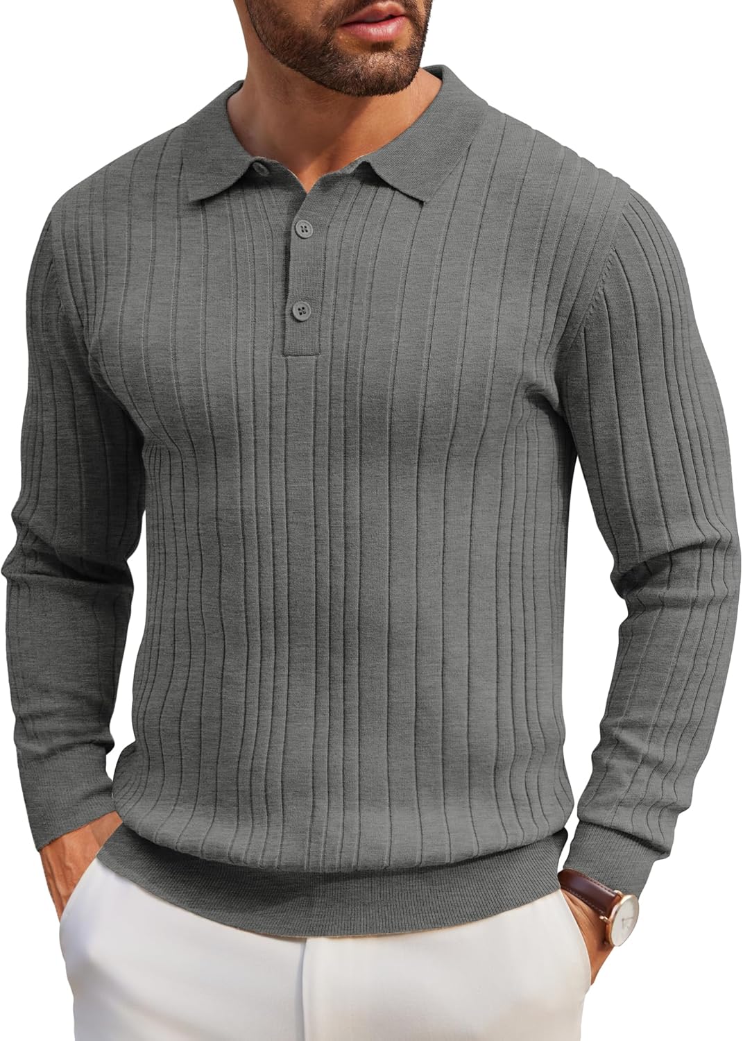 Polo de Punto Manga Larga Hombre | Colores Sólidos