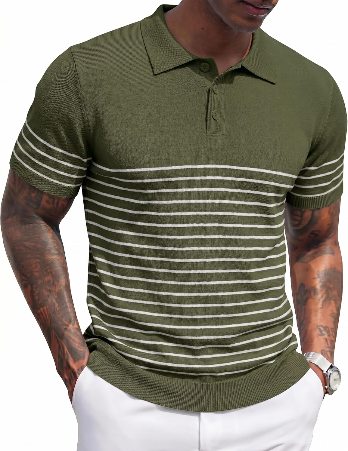Polo de Punto Manga Corta a Rayas Hombre | Botón y Estilo Golf