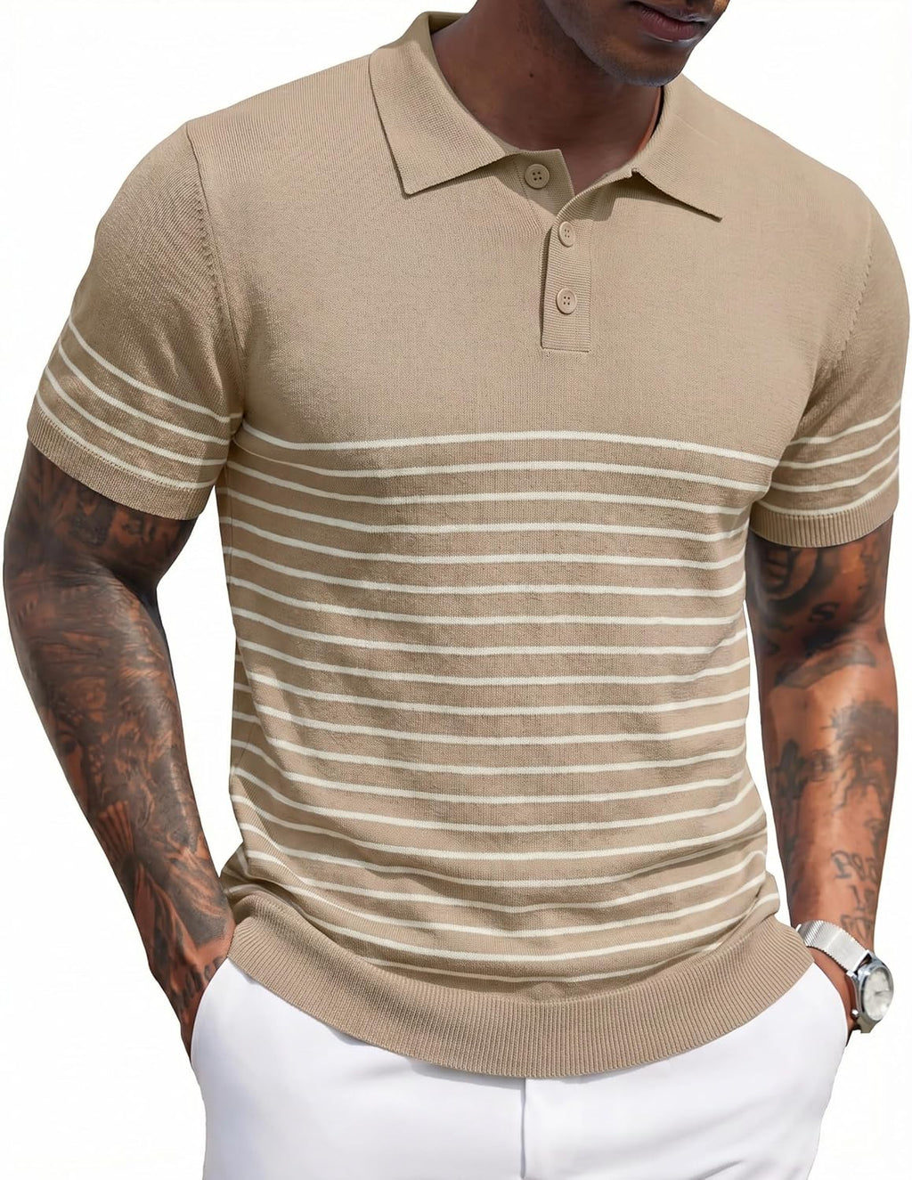 Polo de Punto Manga Corta a Rayas Hombre | Botón y Estilo Golf
