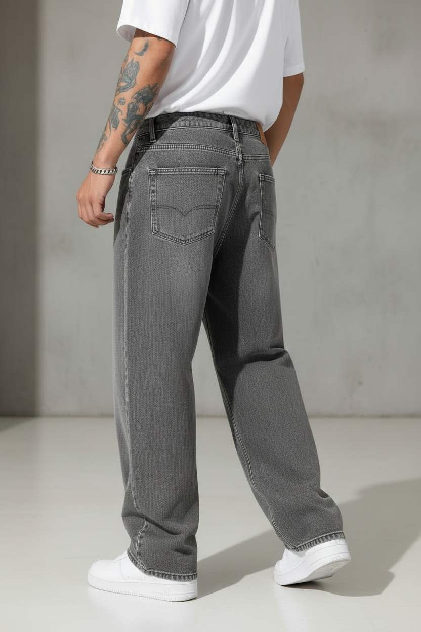 Vaqueros baggy hip hop pierna ancha hombre grey vista lateral - Zewool